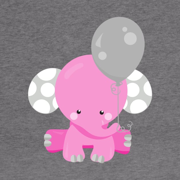 Elephant With Balloon, Pink Elephant, Cute Animal by Jelena Dunčević